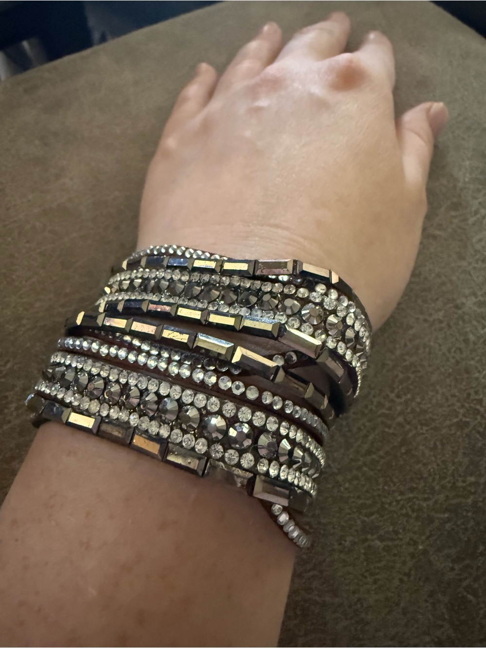 Sparkling Multi-Row Silver and Rhinestones Wrap Urban Snap-On Bracelet
